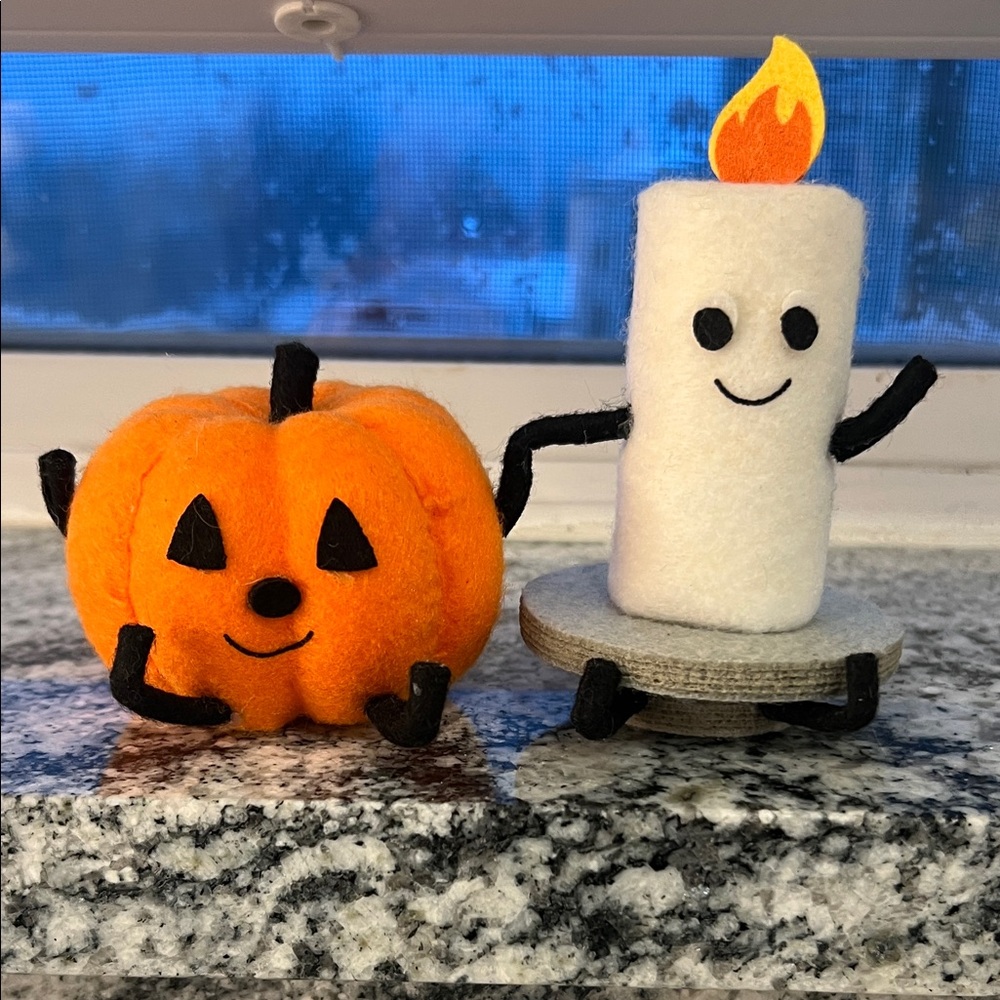 Halloween Target Felt Pumpkin and Candle Pair Shelf Decor